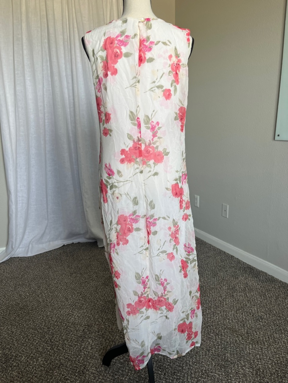 Vintage Floral Maxi Dress Sheer Overlay Watercolor Cottagecore Romantic M/L - Picture 4 of 7